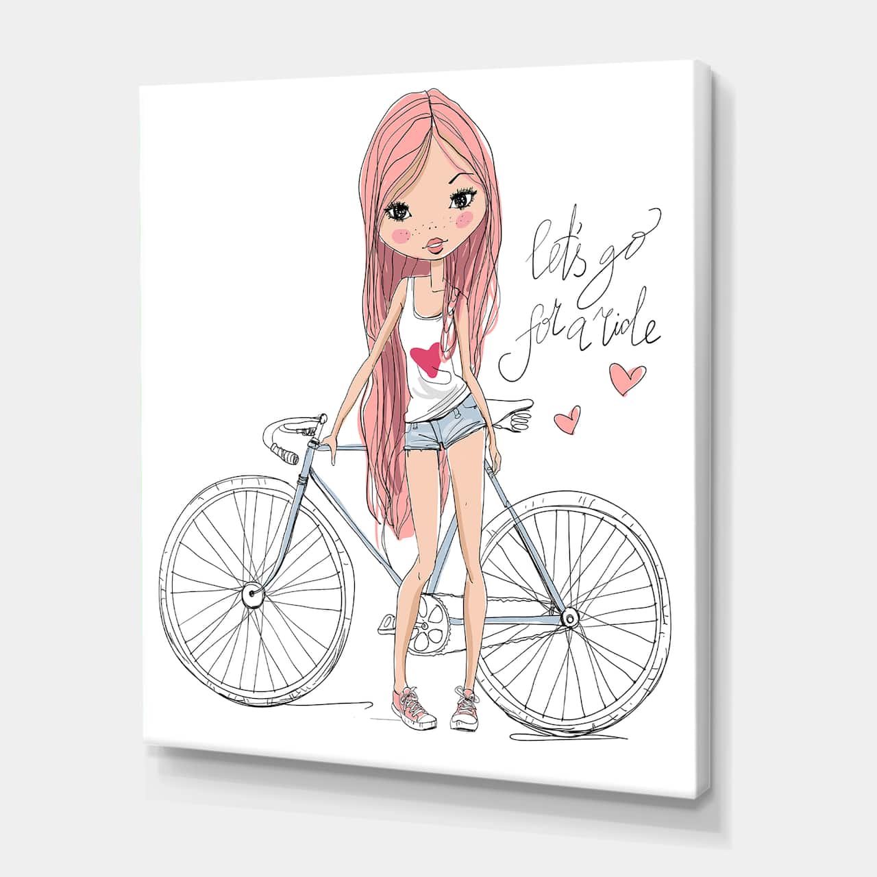 Designart - Young Girl With Bicycle - Children's Art Canvas Wall Art Print